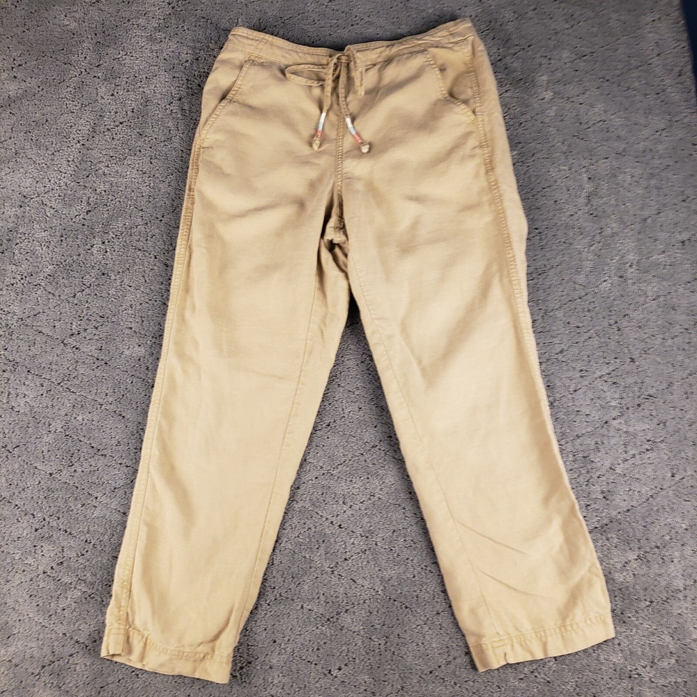 J Crew Pants Womens Small Khaki Pull On Linen Blend High Rise Lagenlook Beach